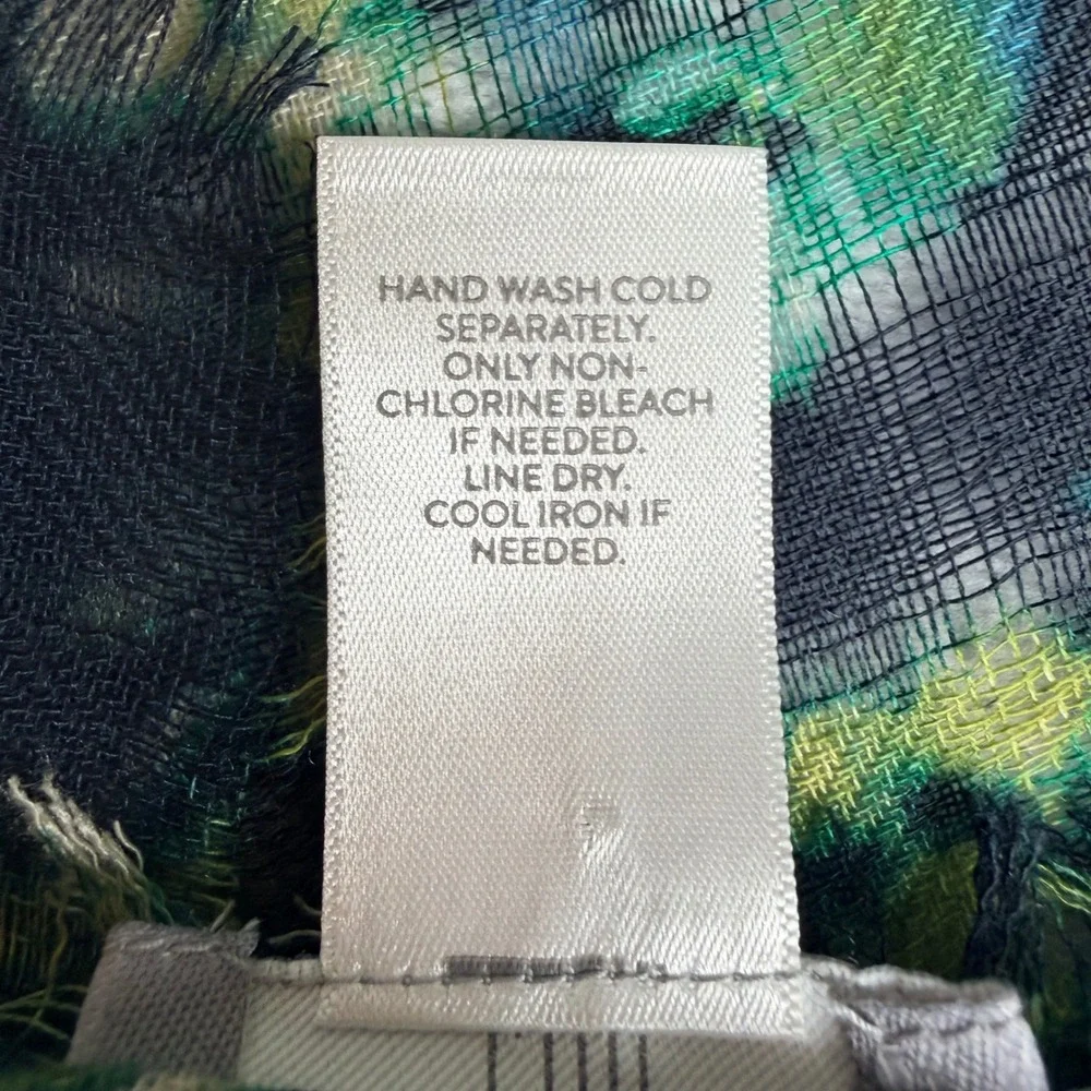 J. Jill Navy Blue Green Floral Fine Knit Square Scarf Eyelash Fringe 39x39